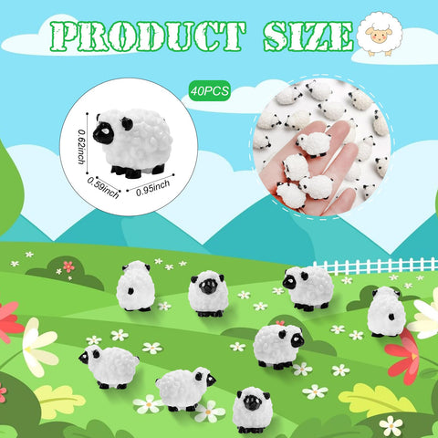 Bbiamsleep mini sheep figurines arranged in a fairy garden scene.