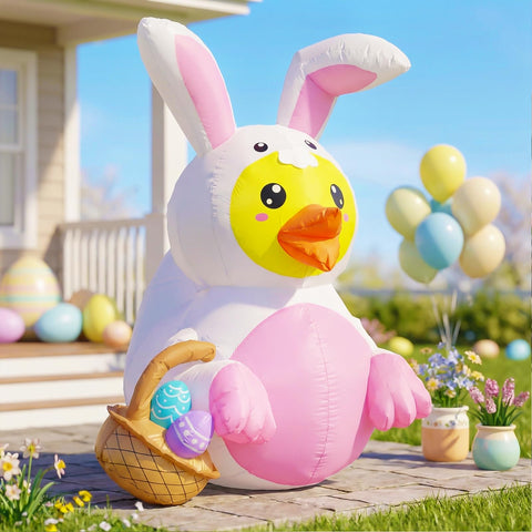 Bbioc 5ft Easter inflatable duck with bunny ears for outdoor display