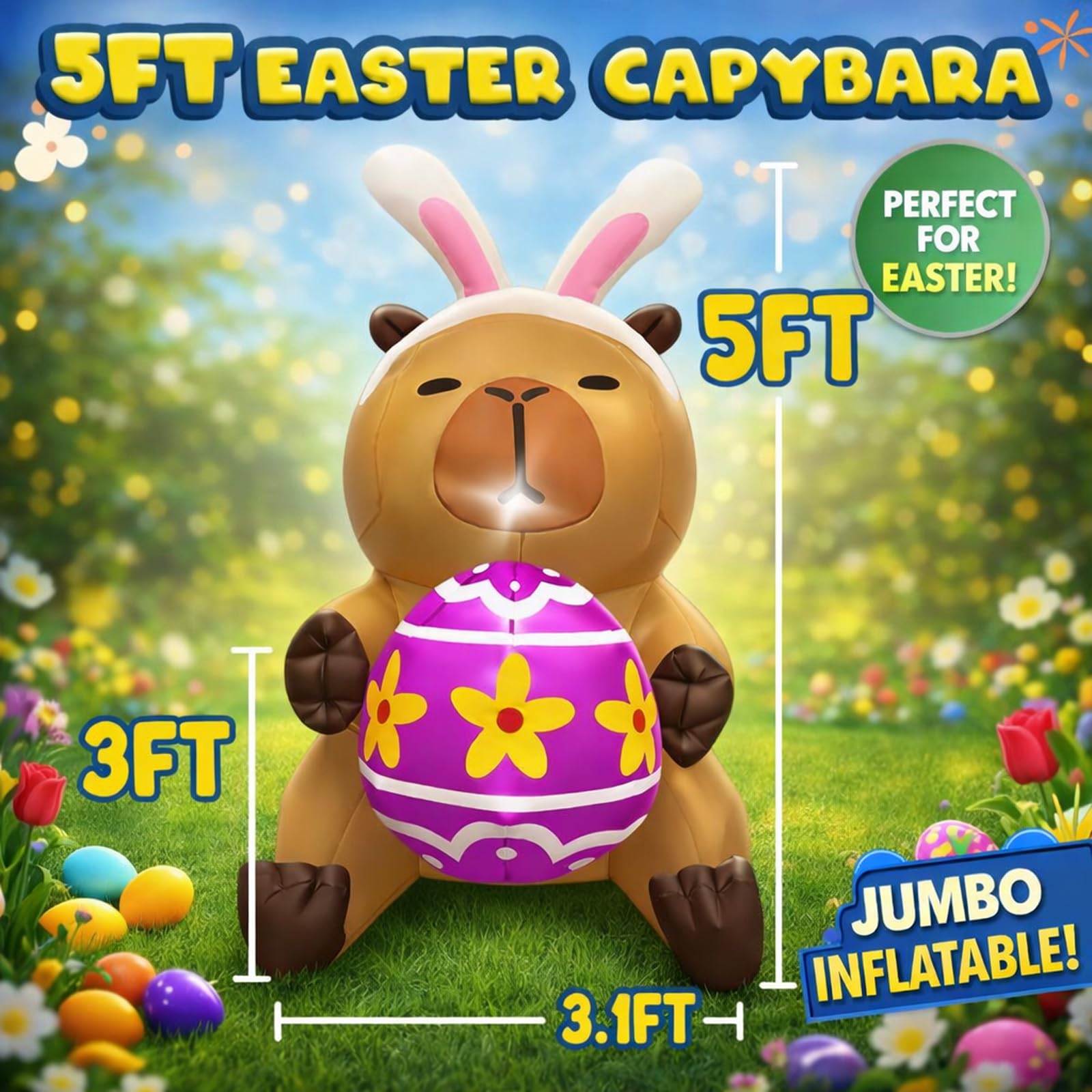 bbioc LED-lit Easter inflatable capybara glows softly for night-time curb appeal.