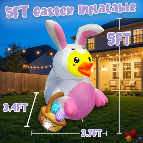 Bbioc Easter inflatable duck glowing with LED lights at night