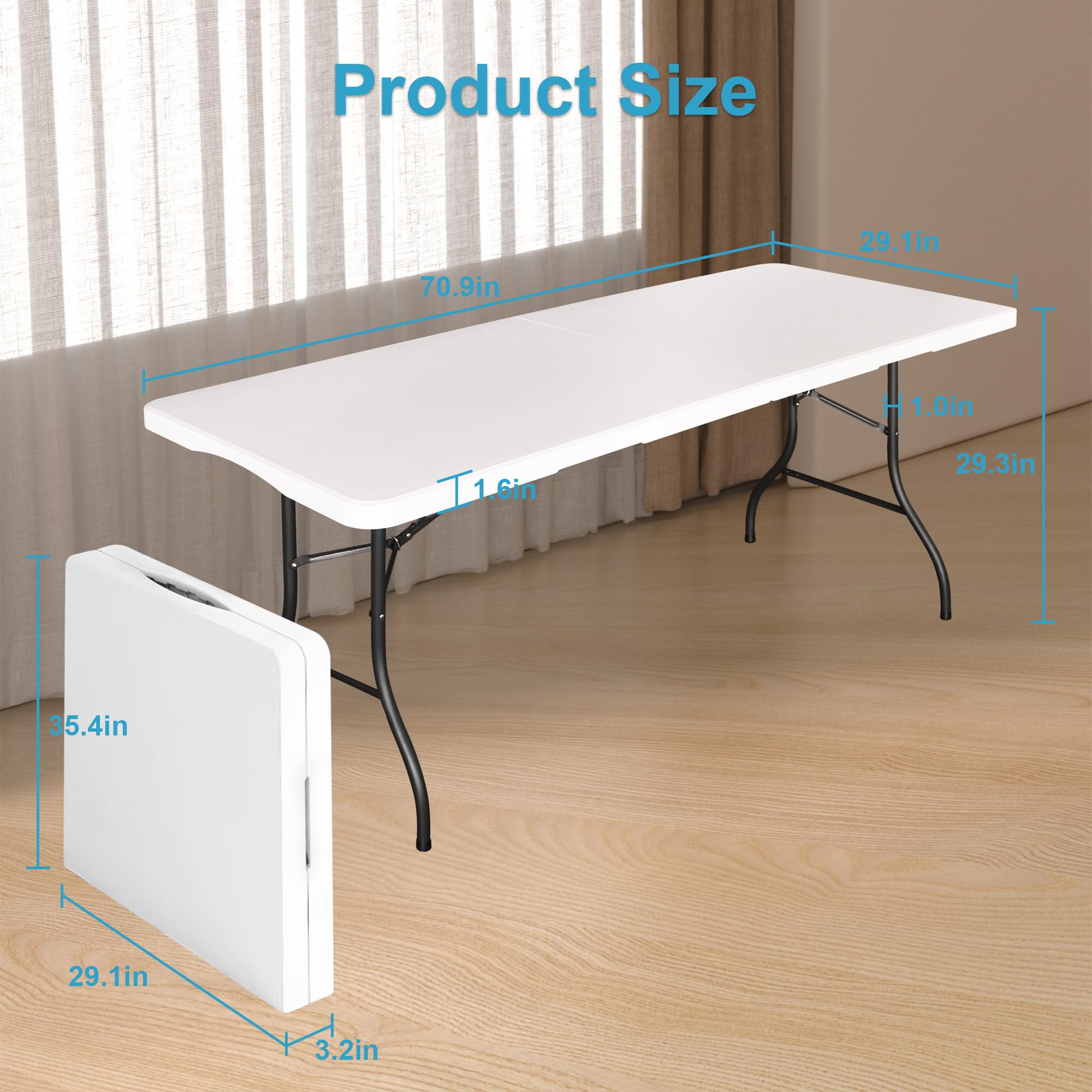 Bblife 6FT folding table fully assembled demonstrates quick setup for events.
