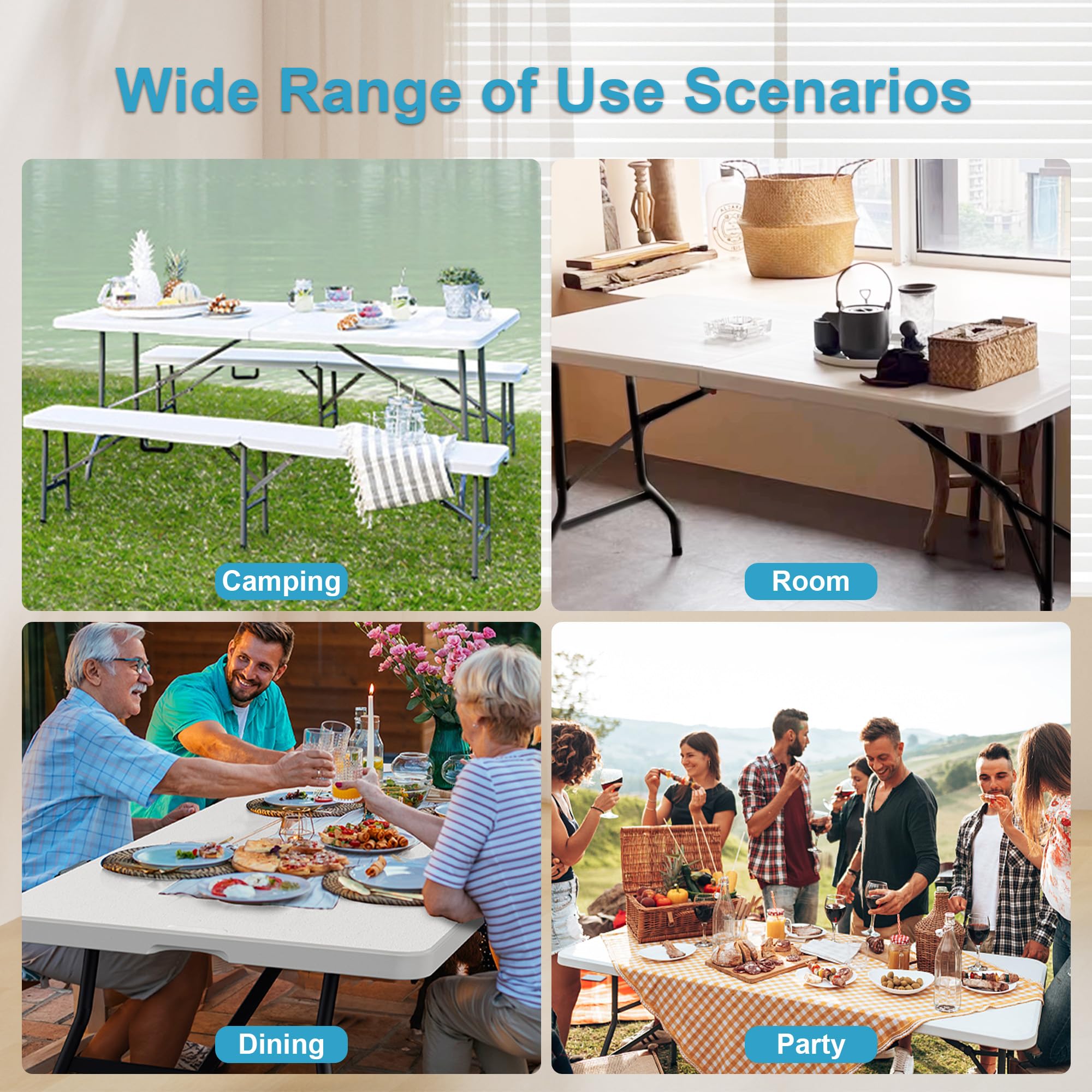 Bblife 6FT folding table steel legs close-up shows durable construction.