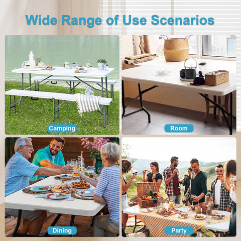 Bblife 6FT folding table steel legs close-up shows durable construction.