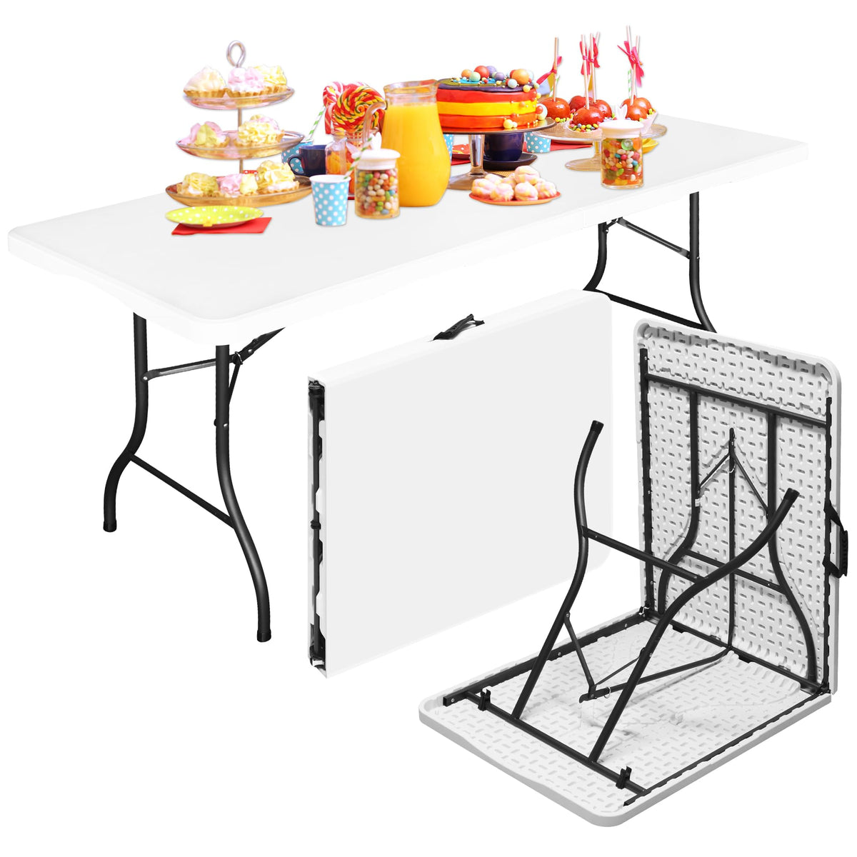 Bblife 6FT folding table top view showing thick 4cm top for a stable workstation.
