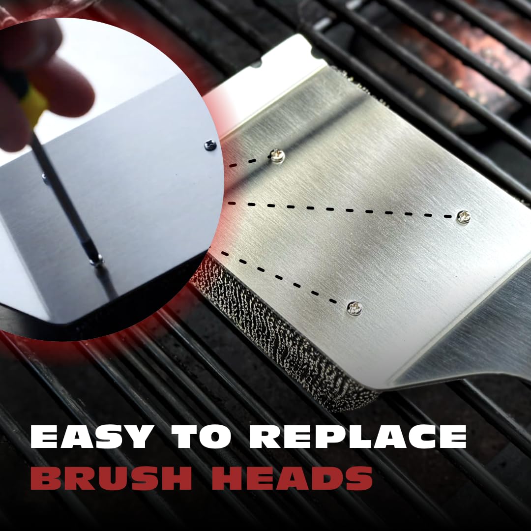 BBQ-AID extended 17-inch handle keeps hands away from heat.
