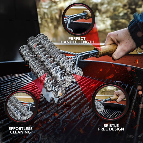 BBQ-AID 17-inch grip keeps hands away from heat during cleaning.