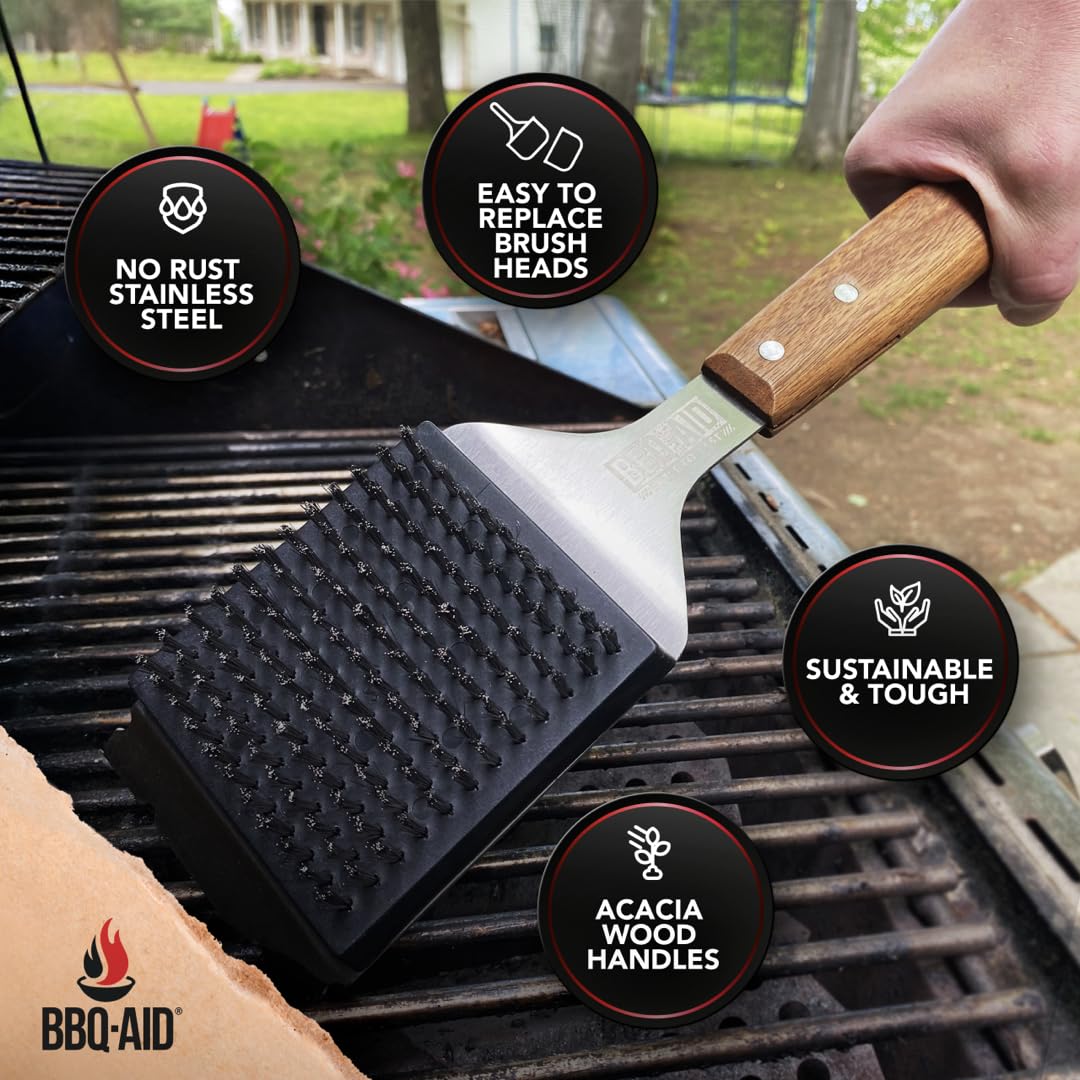 BBQ-Aid premium design combines wood and stainless steel for durable performance.