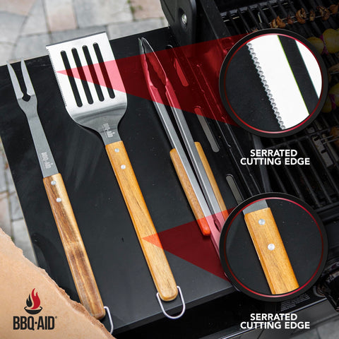 BBQ-Aid spatula designed for turning burgers and delicate foods.