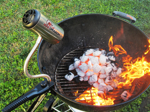 BBQ Dragon Charcoal Fan adjustable clamp directs air precisely on grills.