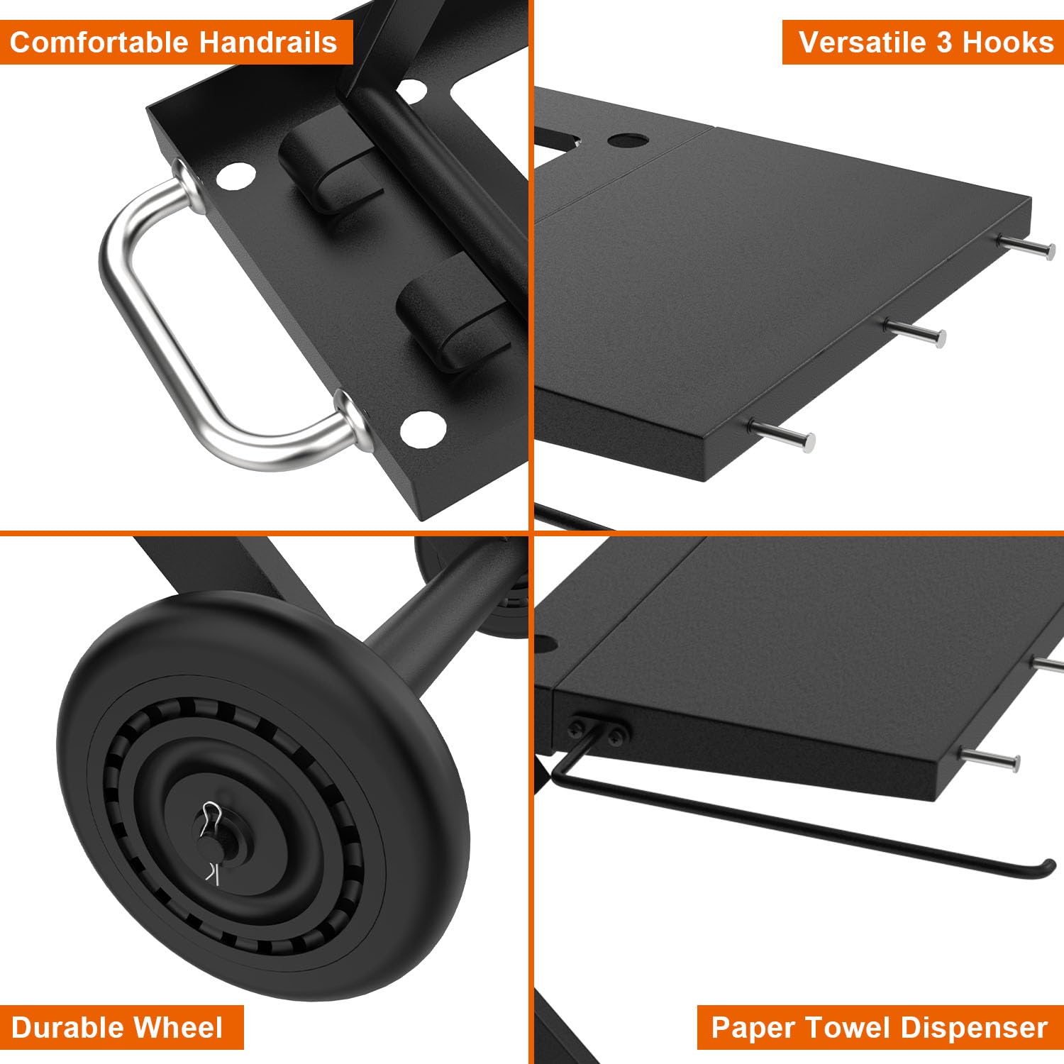 BBQ Future griddle-stand wheels and handle illustrating easy transport around cooking area