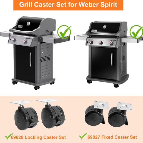 BBQ Future locking caster 69827 front view with durable wheel for Weber Spirit