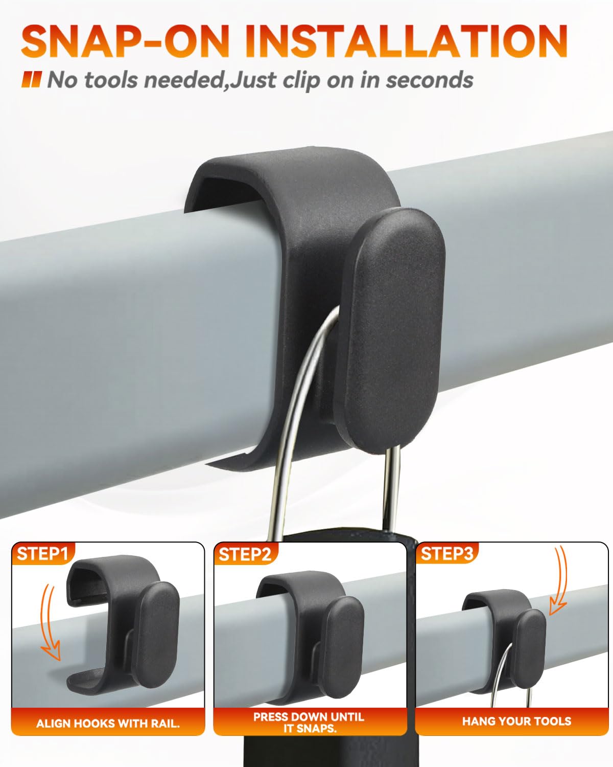 BBQ Future tool hooks snap onto Weber side rail without tools