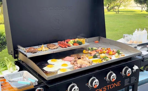 BBQ Future stainless steel warming rack fits Blackstone 17–36 inch griddles universally.