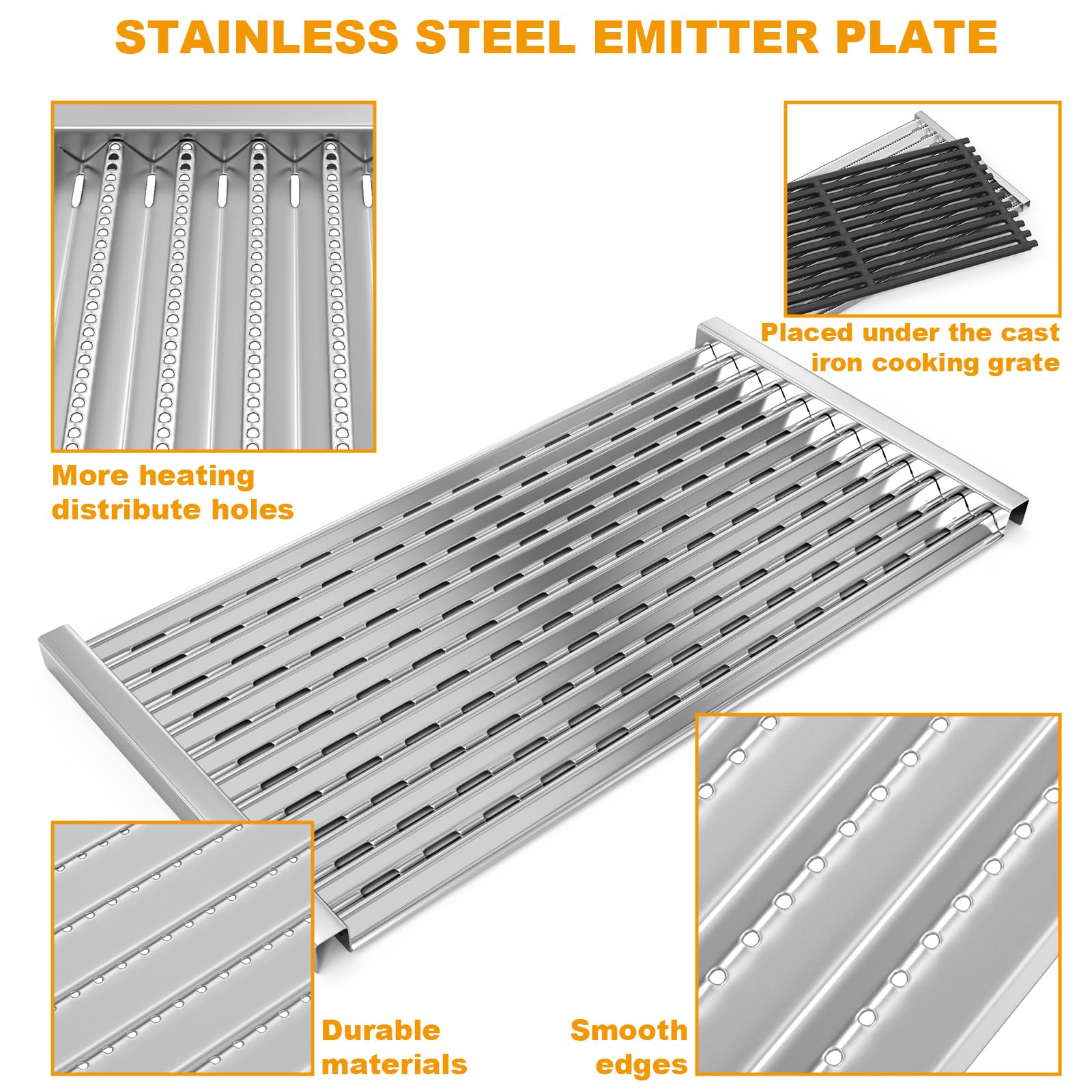 BBQ-PLUS heat plates shield burners and prevent drips from reaching flames.
