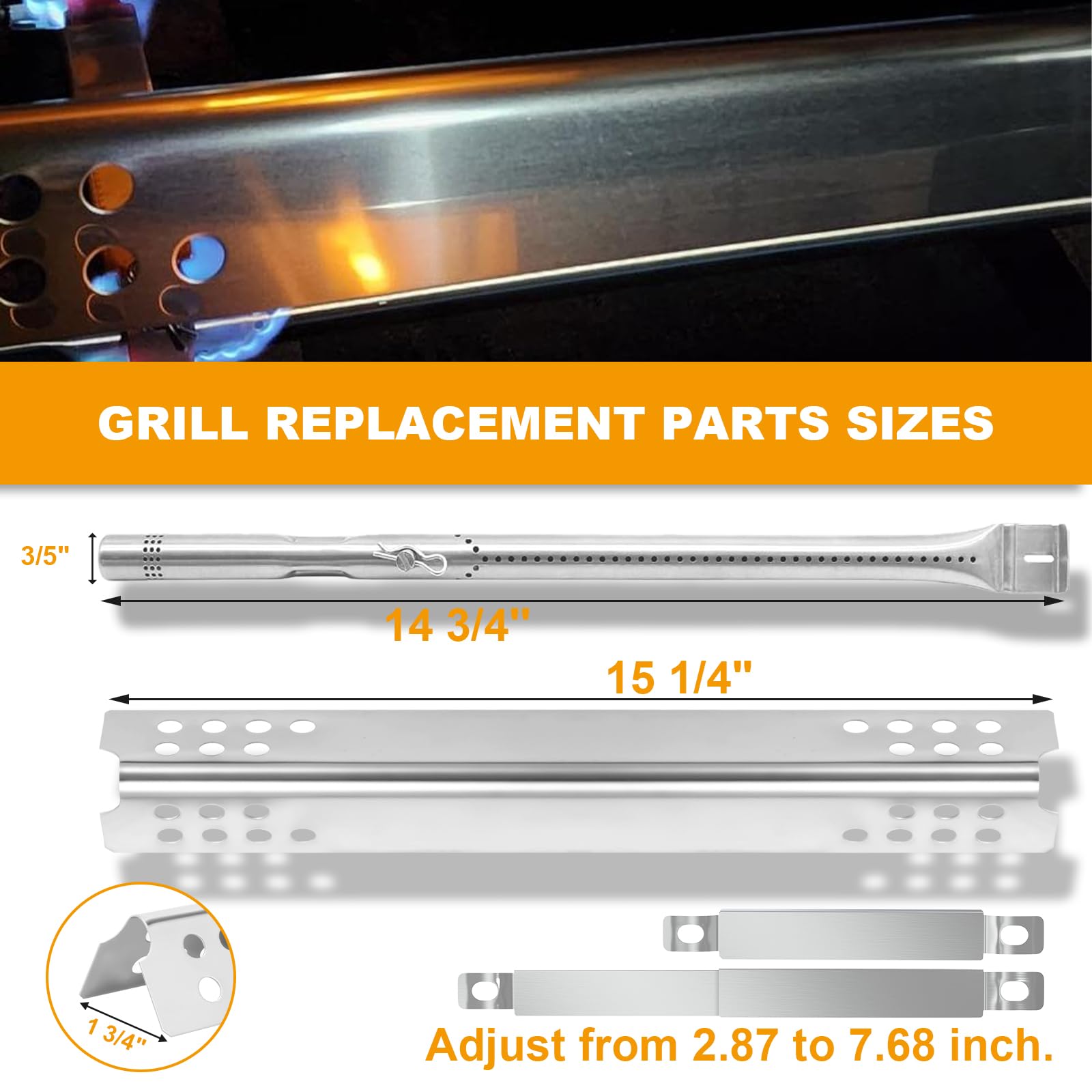 BBQ-PLUS stainless steel emitter plates provide steady heat and reduce flare-ups.