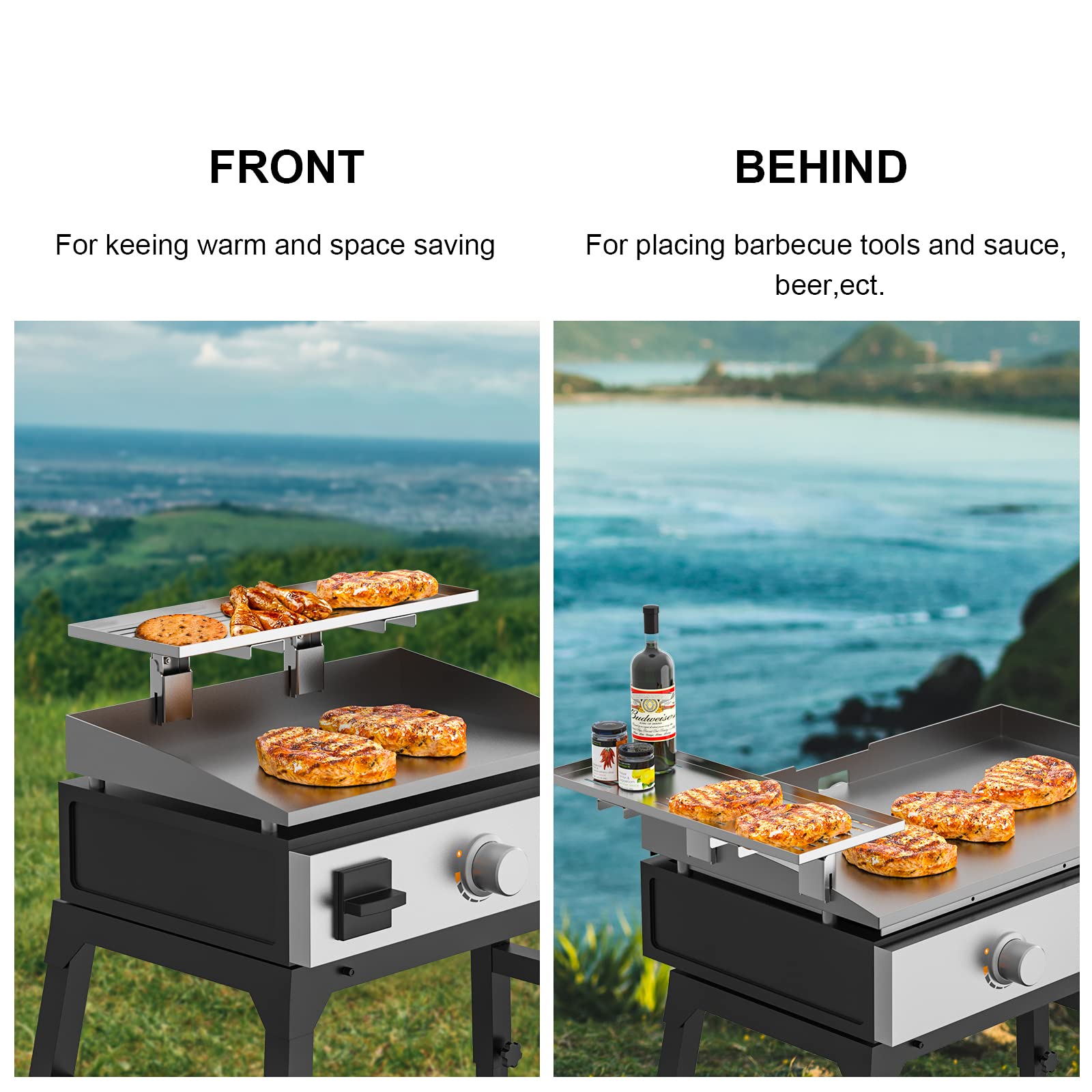 BBQ-PLUS universal rack is compatible with multiple flat top grills.