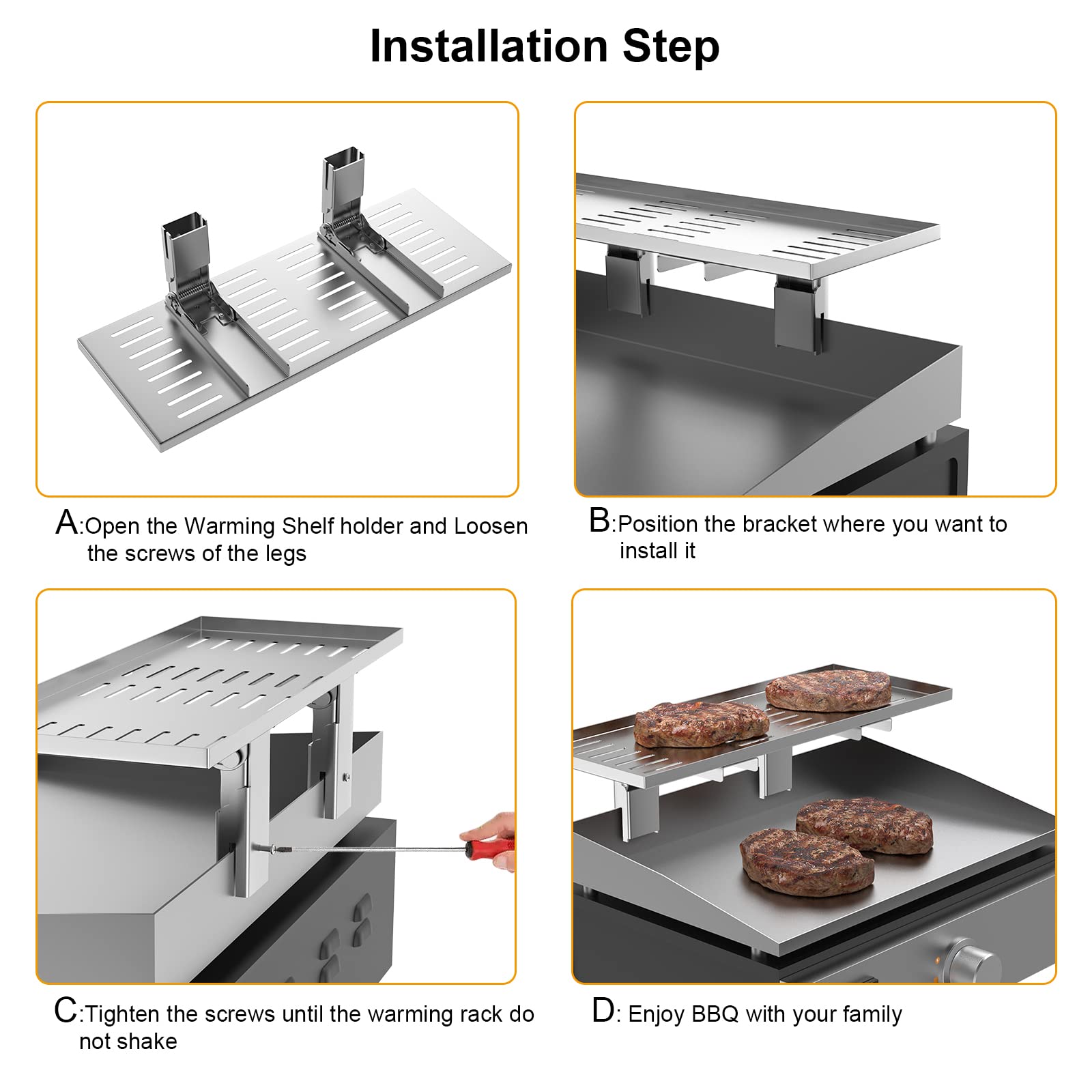 BBQ-PLUS warming rack fits Blackstone 22-inch griddles for extra space.