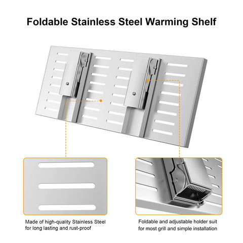 BBQ-PLUS warming rack installation steps with included screws.