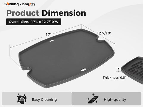 BBQ777 cast iron griddle for Weber Q1400, even heat distribution for consistent results