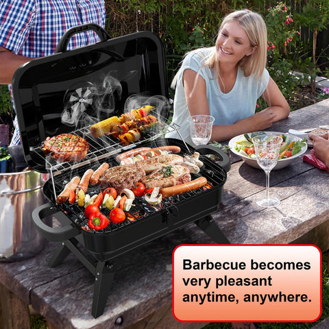 BBQCuker compact grill showing total cooking space of 343 sq in