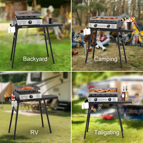 Folded BBQCuker griddle stand for compact transport and storage