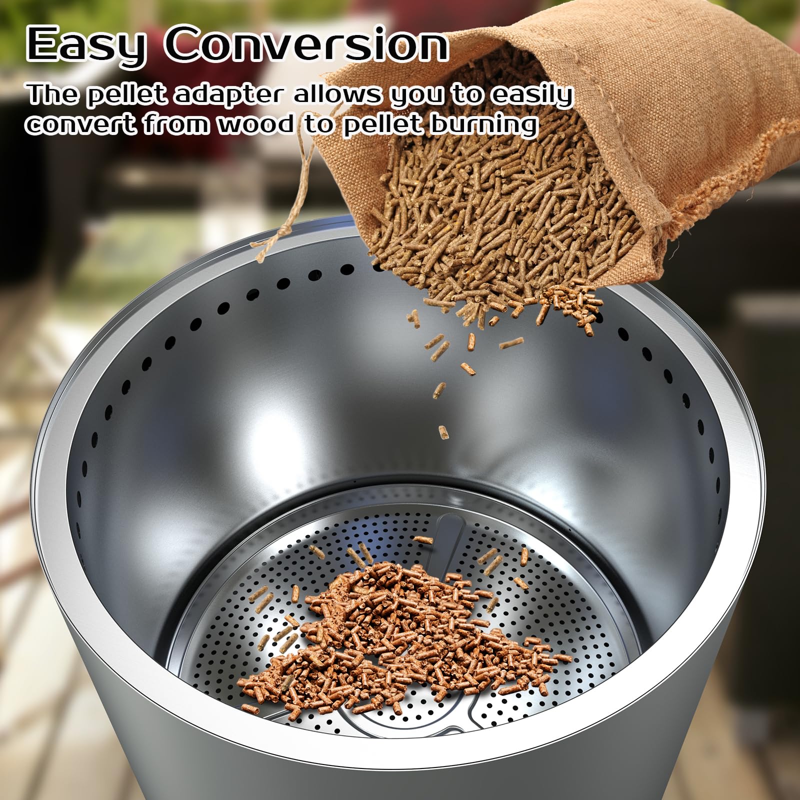 BBQCuker pellet adapter enabling flexible fuel conversion from wood to pellets.