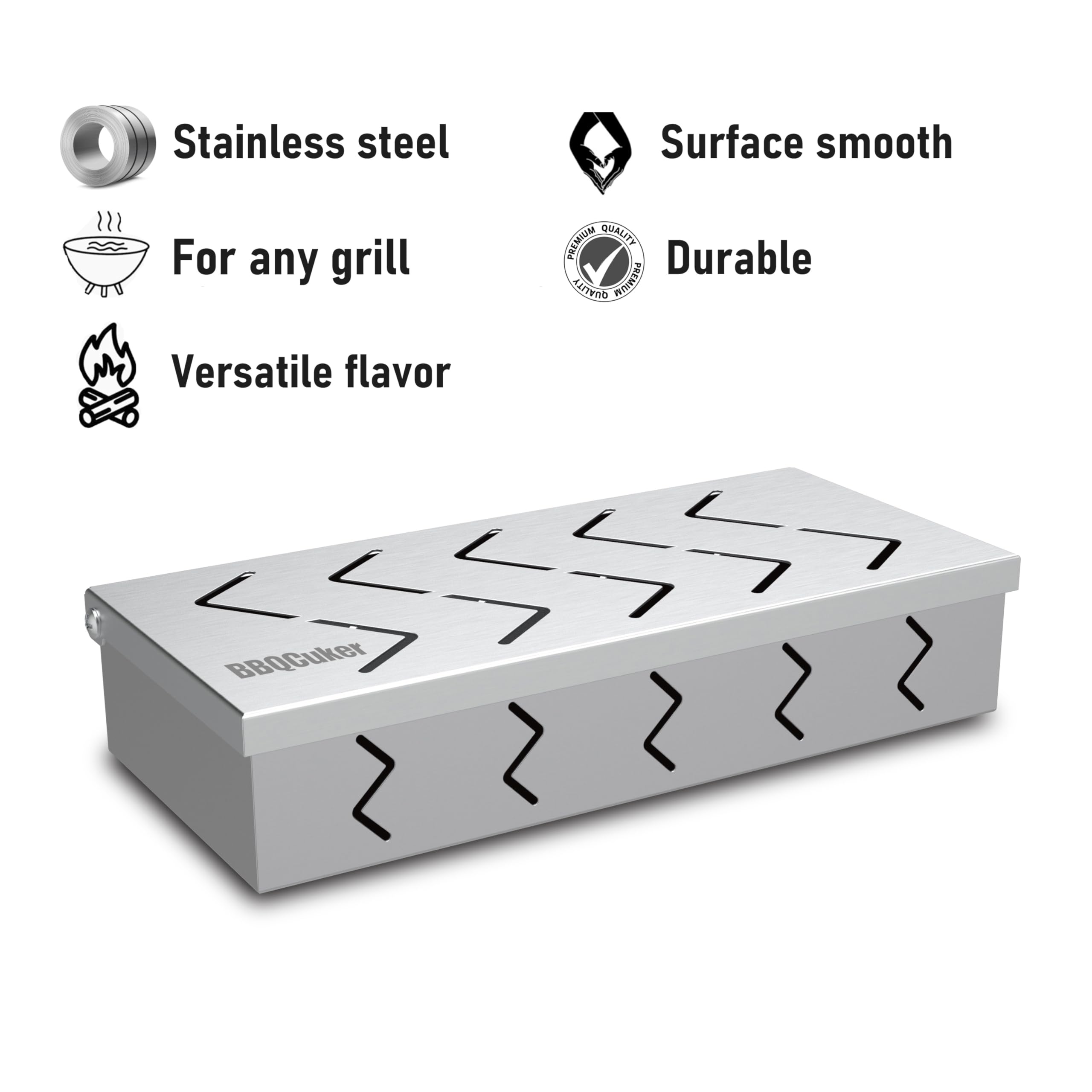 BBQCuker smoke box with lid open shows spacious interior for wood chips.