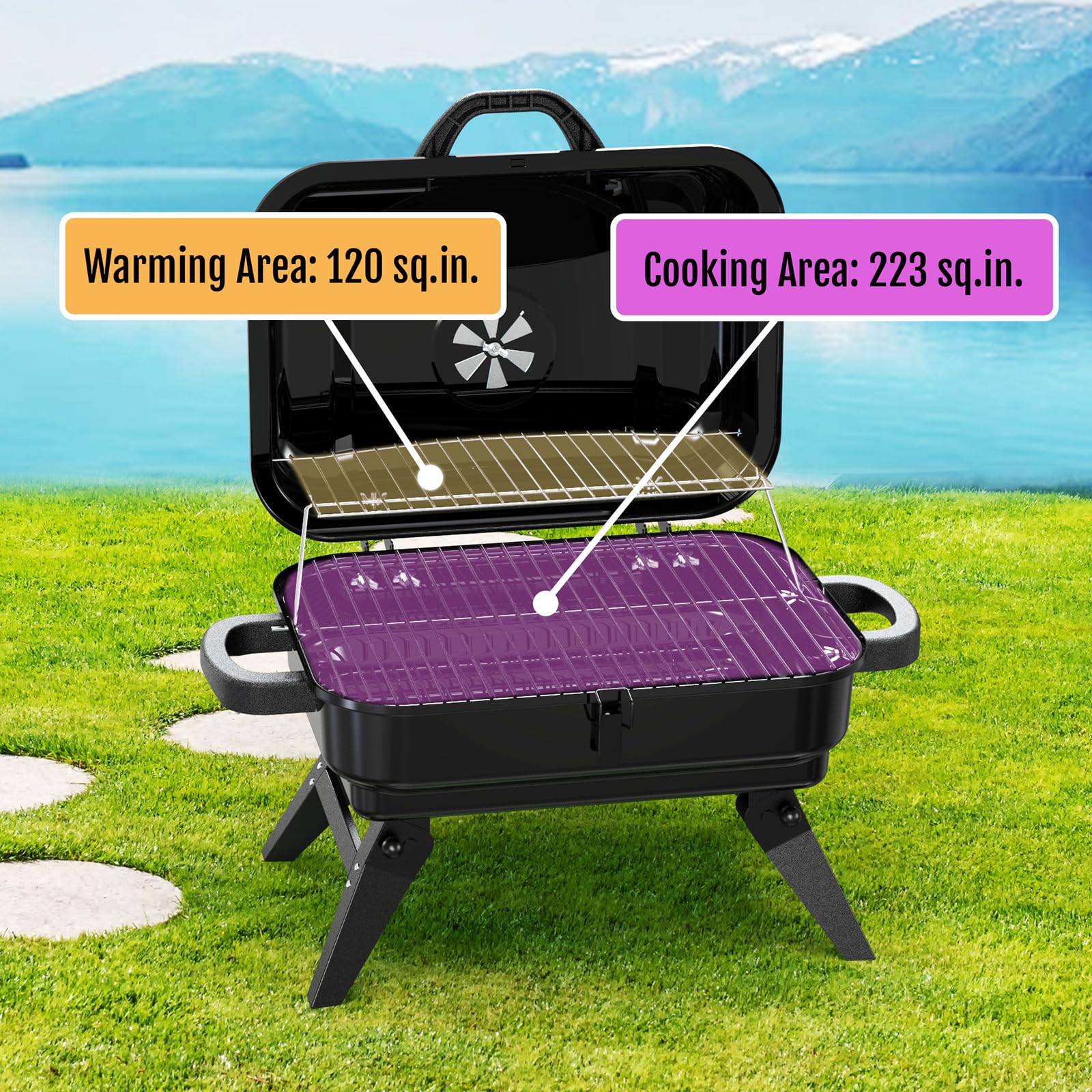 BBQCuker tabletop grill with foldable legs for easy transport