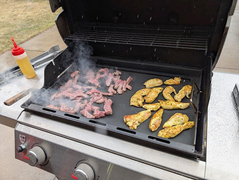 BBQ Future griddle installed on Weber Genesis II for easy family meal prep