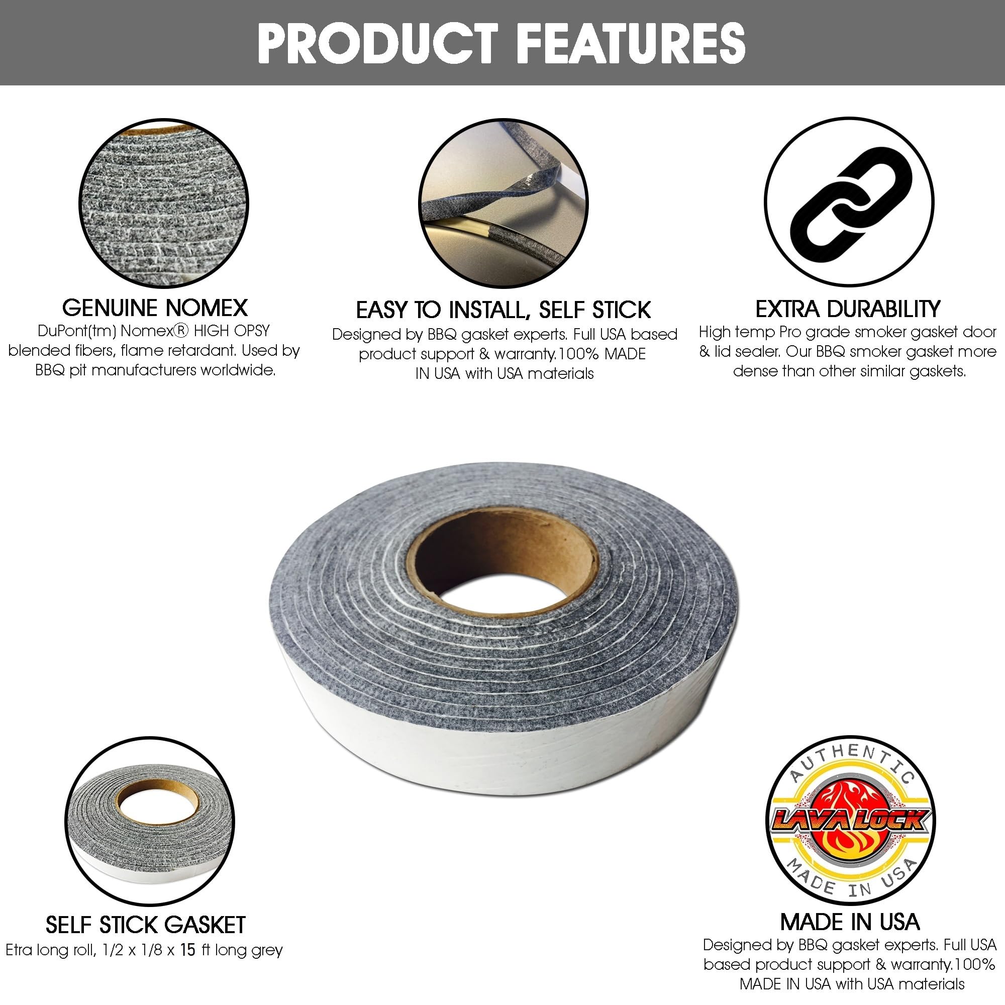 BBQgaskets Nomex peel-and-stick strip enables quick Kamado gasket installation.