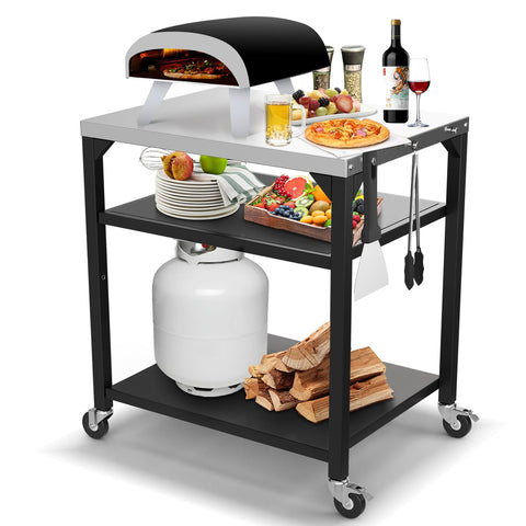 BBQMall pizza oven table front view showing sturdy outdoor prep surface