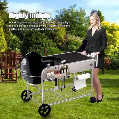 BBQMall grill table configured for Weber 18-inch original kettle fit outdoors