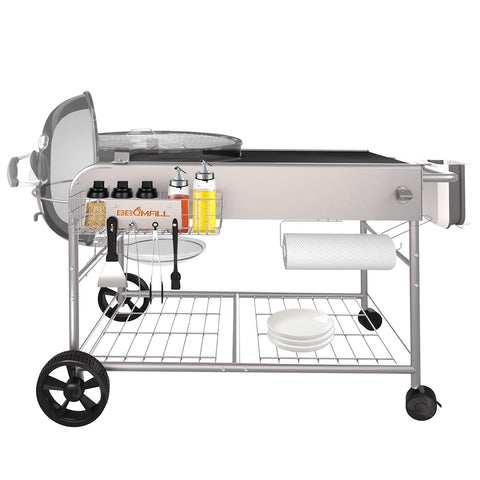BBQMall grill table shown with Weber 22-inch original kettle fit for outdoor prep