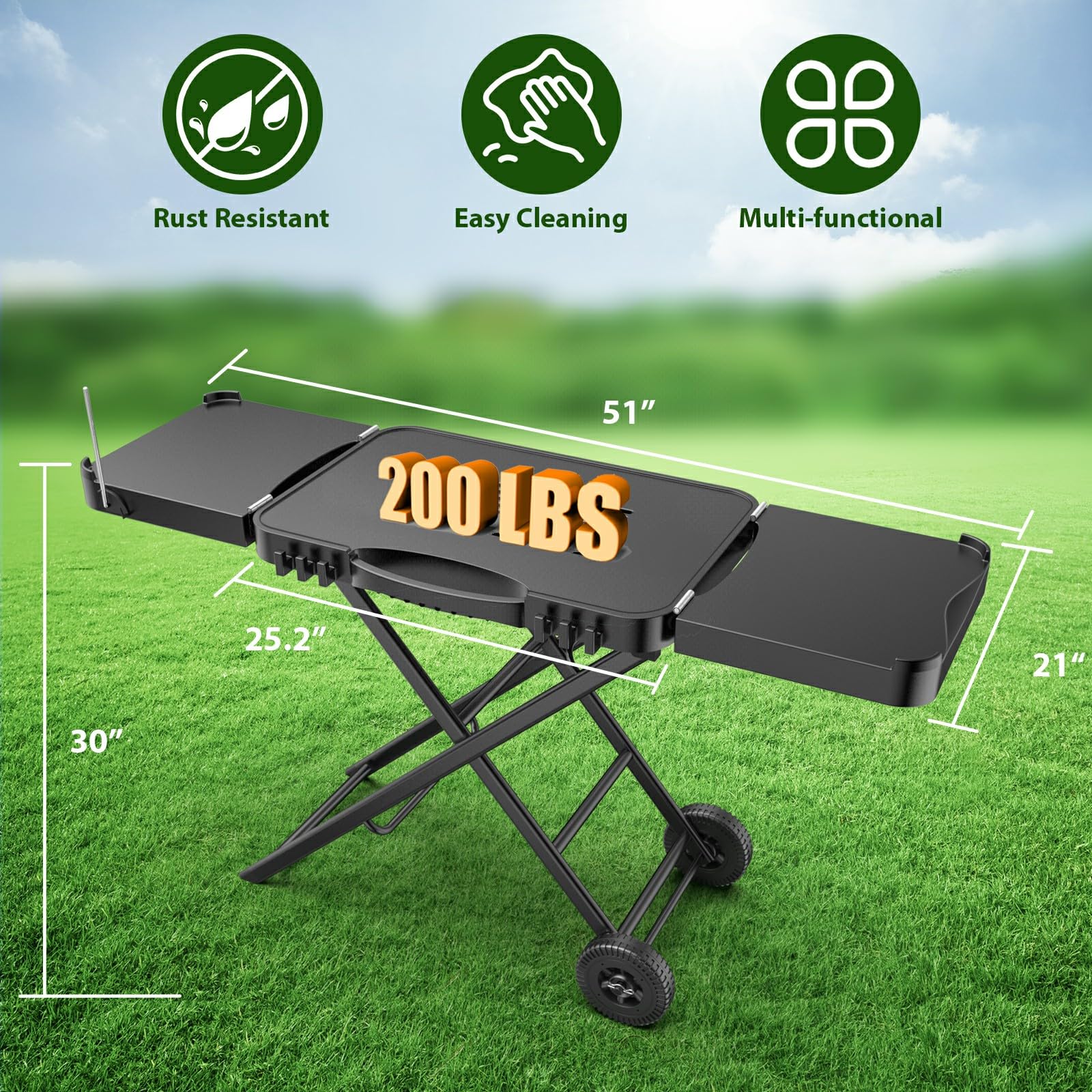 BBQMall two-wheel grill cart enhances mobility and setup