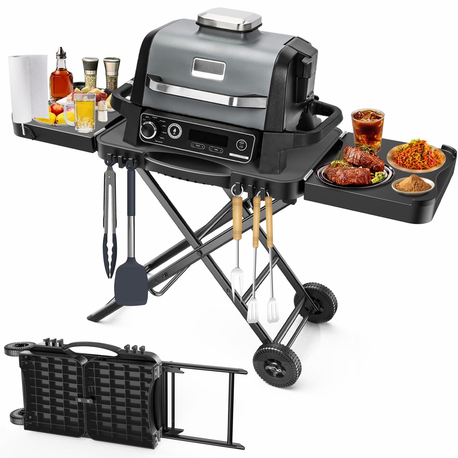 BBQMall portable stand for Ninja Woodfire with folding design keeps grill stable