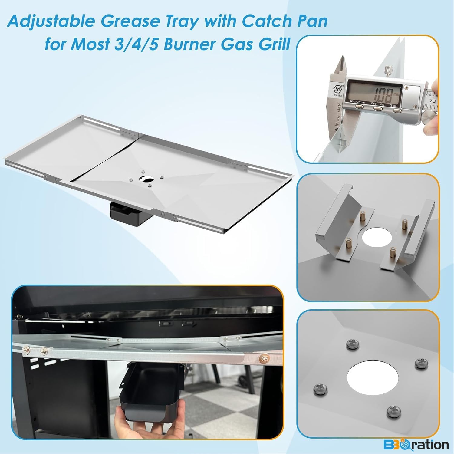 BBQration adjustable grease tray fits multiple Char-Broil widths during cooking