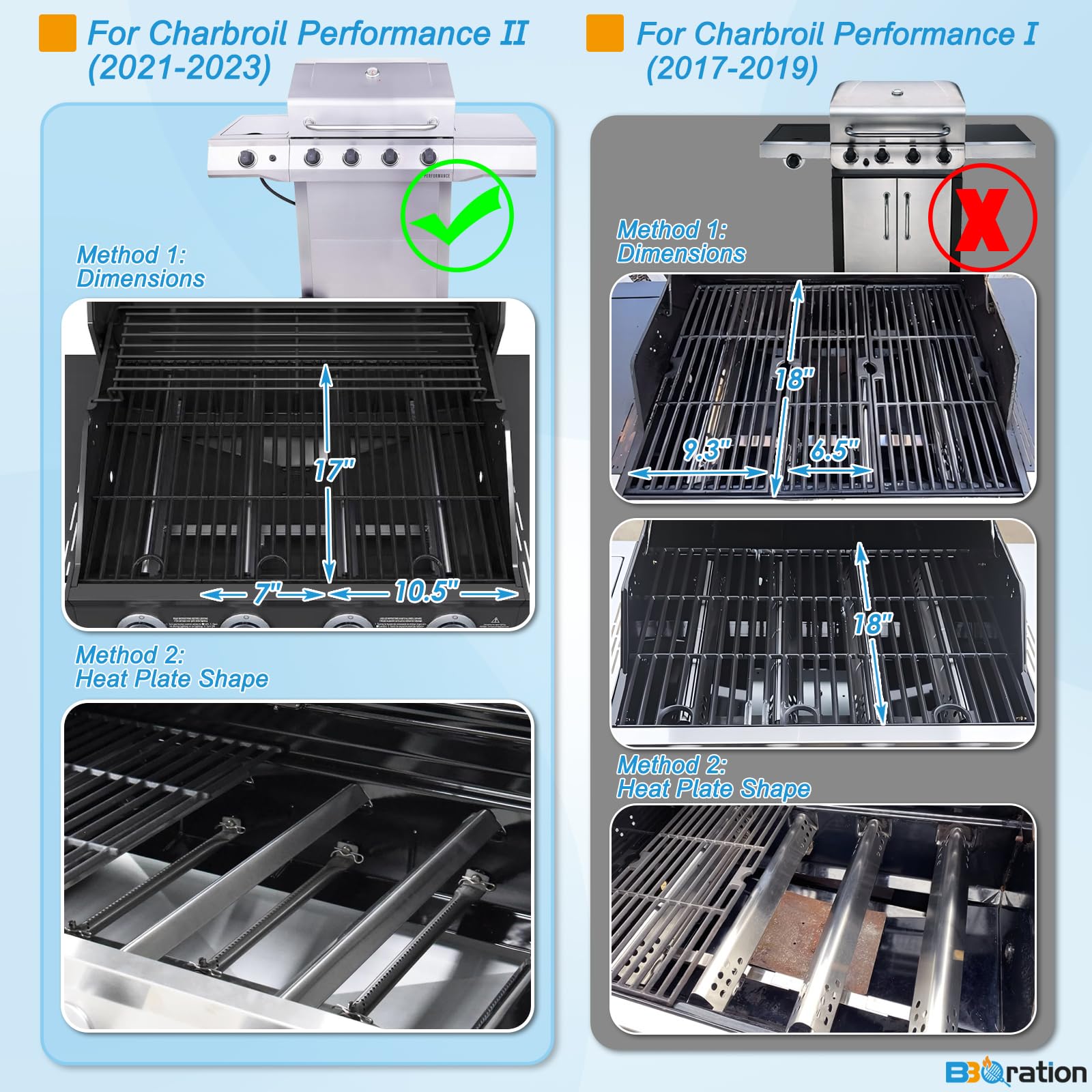 BBQration matte cast iron cooking grates: two narrow, one large for better searing.