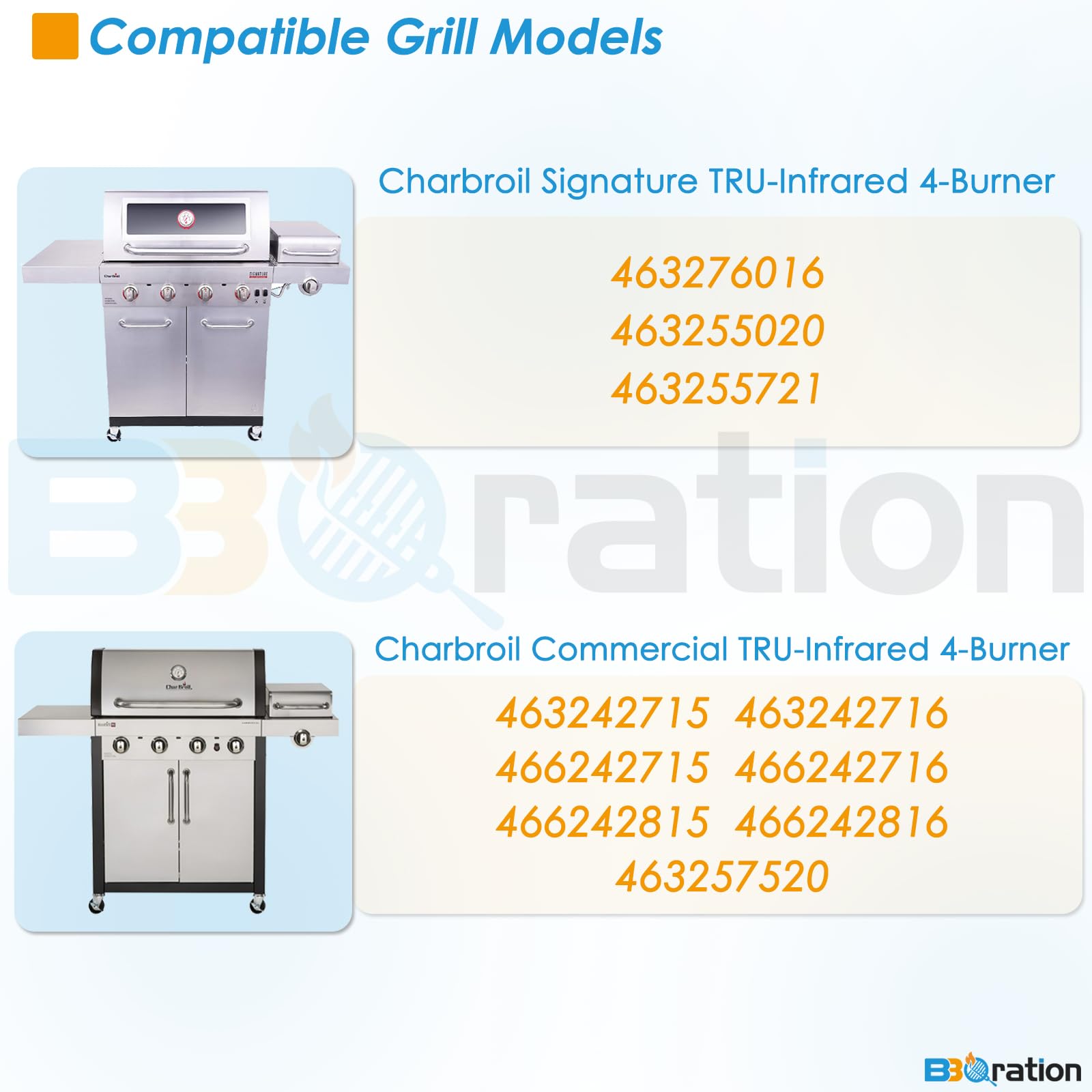 BBQration Charbroil 4-burner emitter set highlights durable stainless steel build for long-term use on the grill.