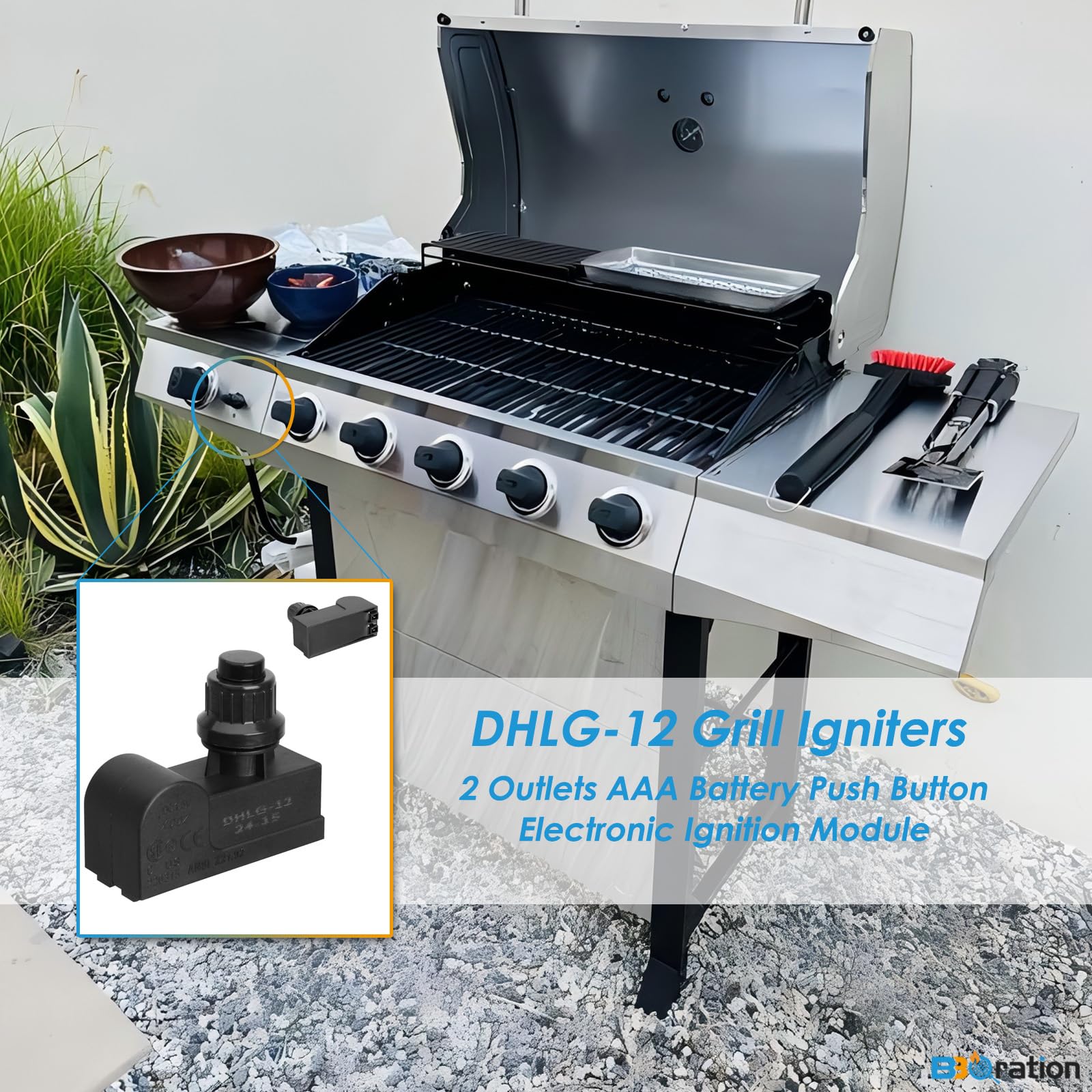 BBQration DHLG-12 back view showing dual outlets