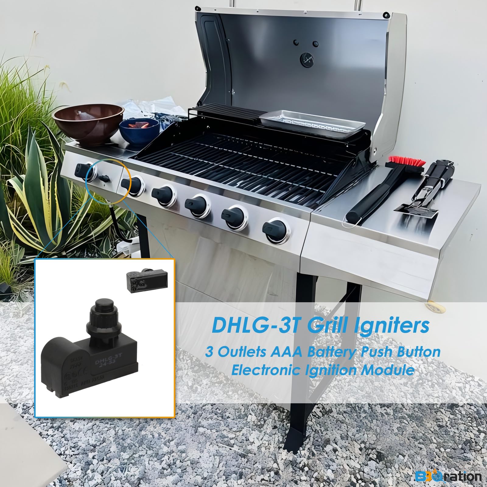 BBQration DHLG-3T ignition button in action.