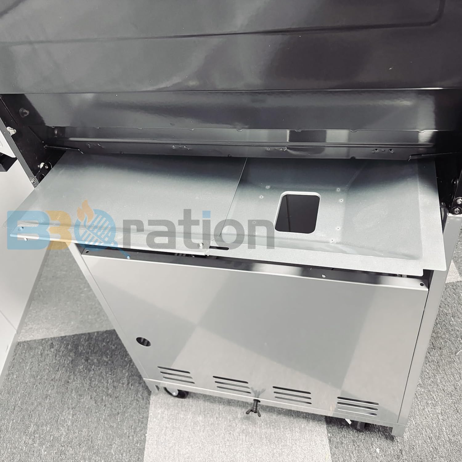 BBQration drip-pan side view highlights a sturdy, low-profile design.