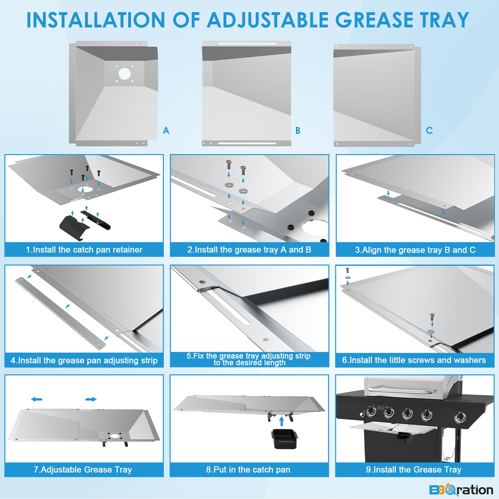 BBQration catch pan close-up illustrating grease collection use