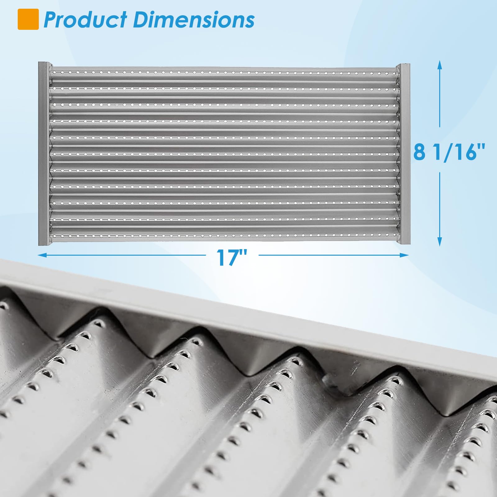 BBQration emitters dimensions 17 x 8 1/16 inches for precise fit