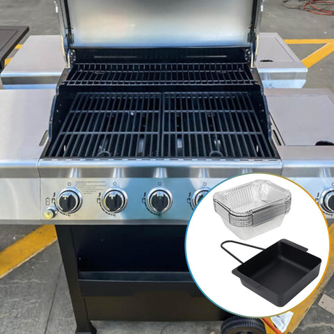 BBQration universal grease catcher keeps grills cleaner after cooking.