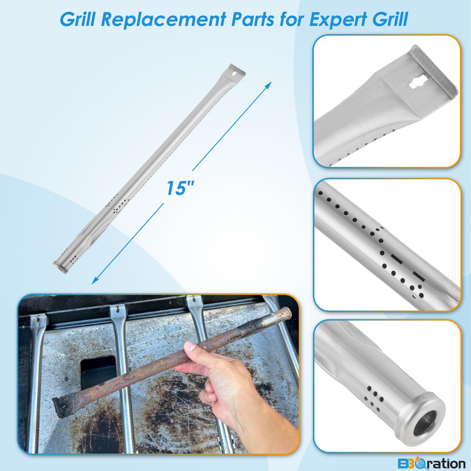 BBQration heat plates help protect burners and distribute heat evenly.