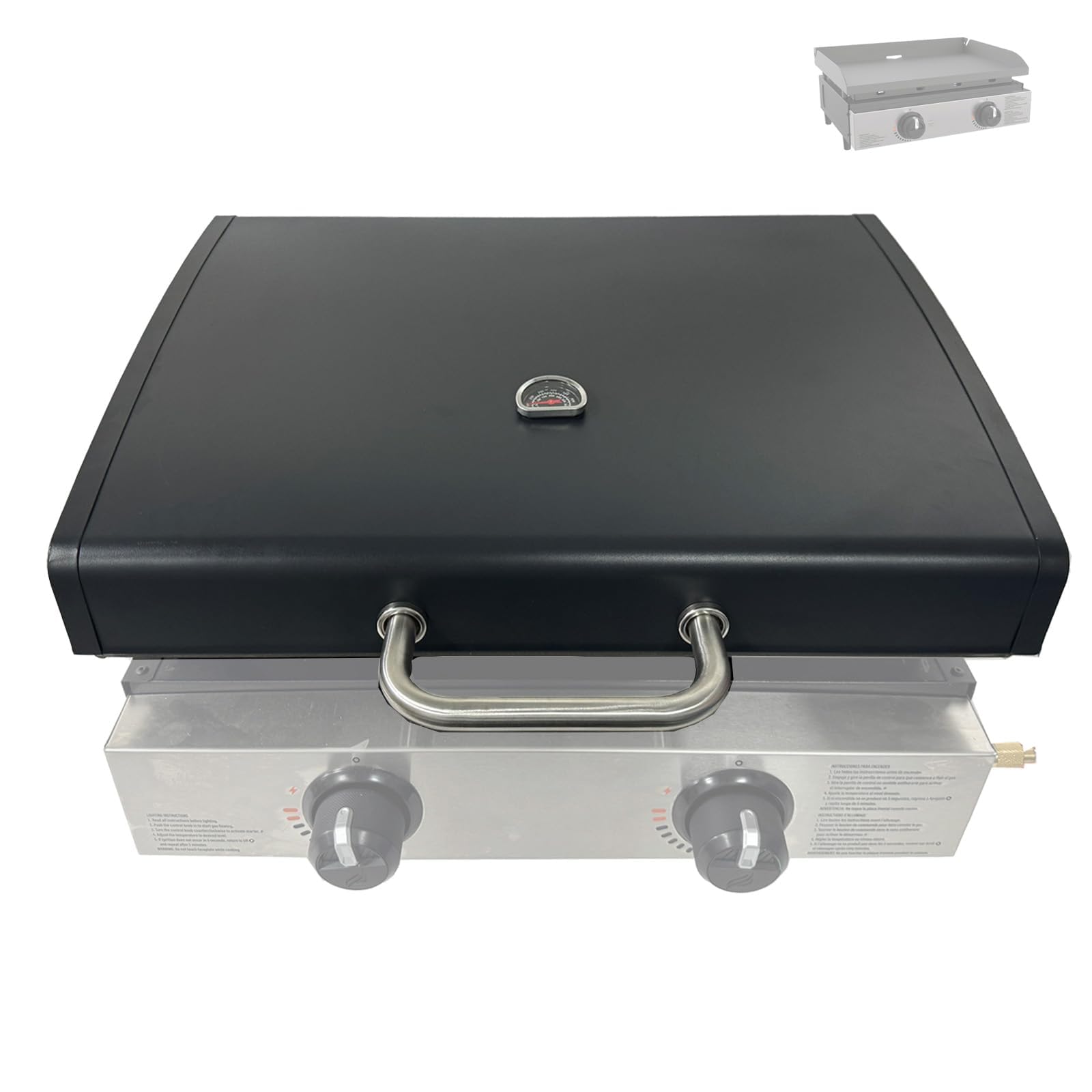 BBQration hinged lid for 22-inch Blackstone 1666 front view shows secure fit and protection.