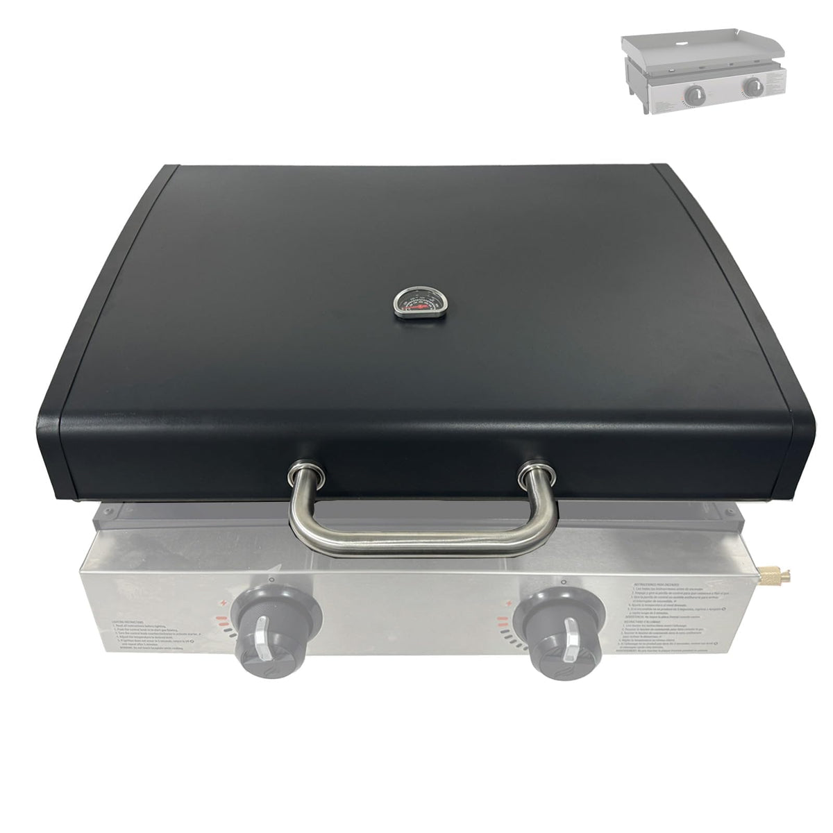 BBQration hinged lid for 22-inch Blackstone 1666 front view shows secure fit and protection.