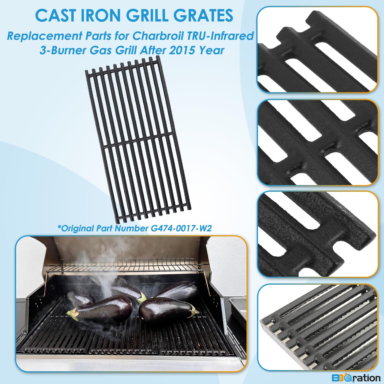 BBQration 3-pack emitters and 3-pack grates shown together simplify replacement tasks