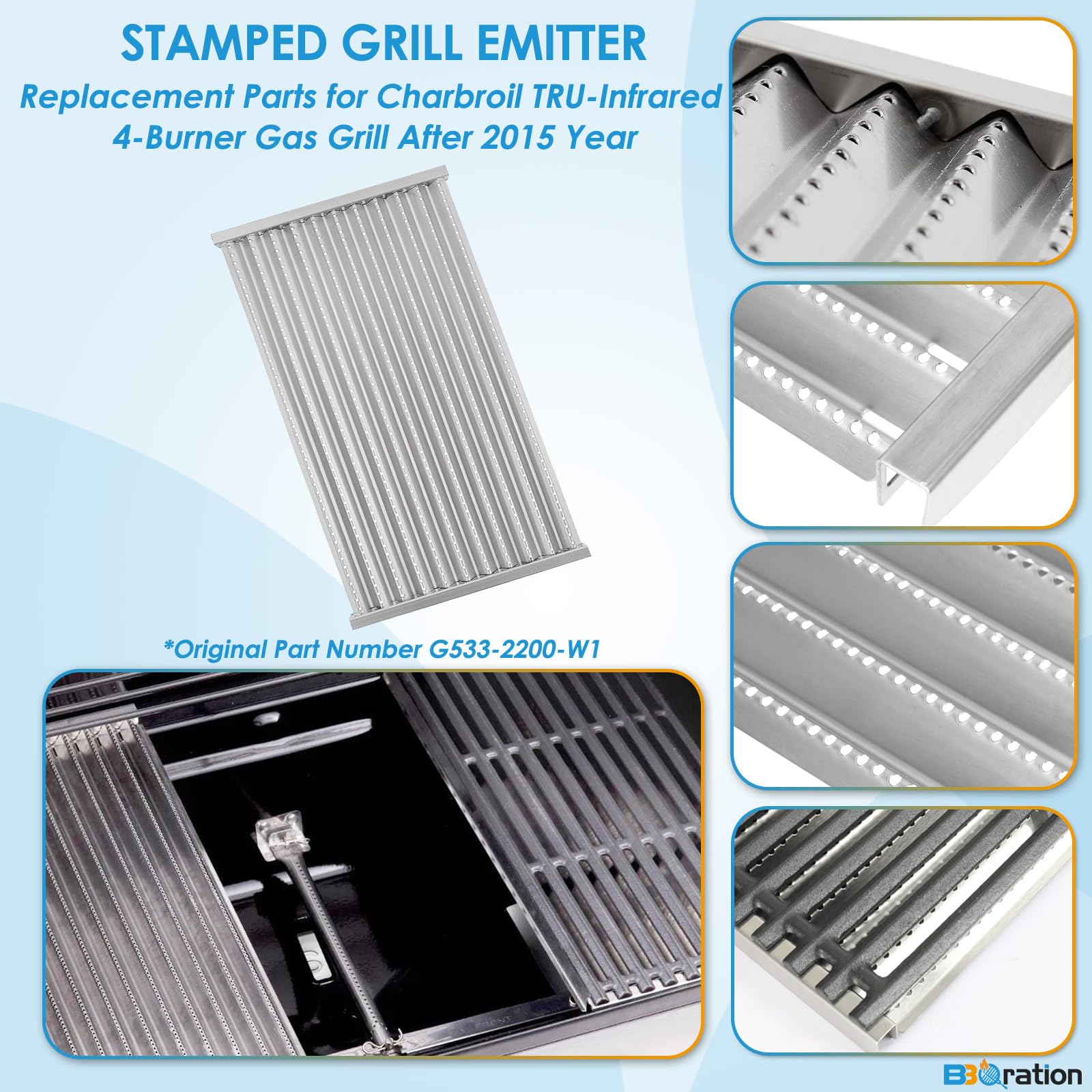 BBQration original part reference G533-2200-W1 for precise Char-Broil TRU infrared fit.