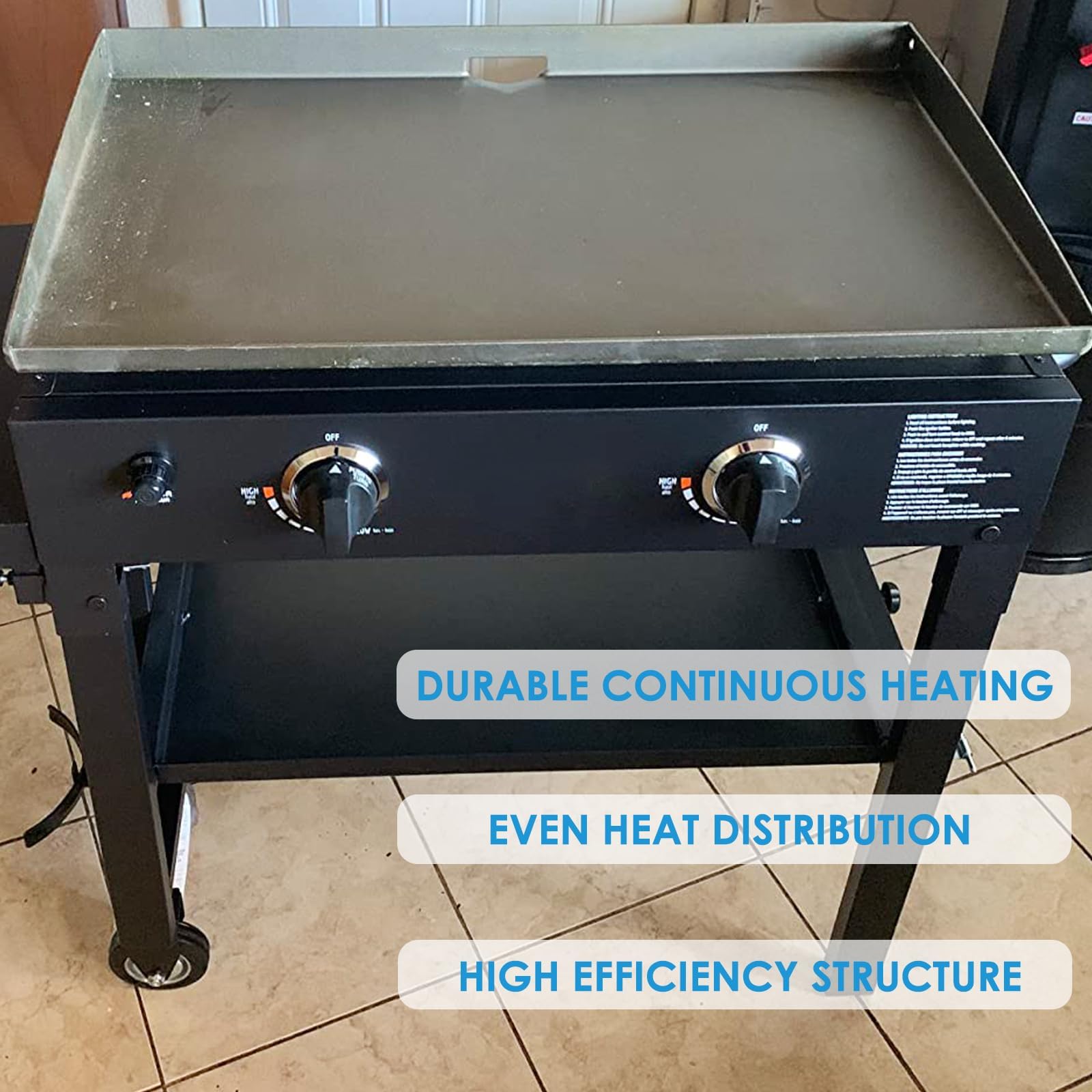 BBQration 28-inch top for Blackstone 1885 improves heat distribution for even sear.
